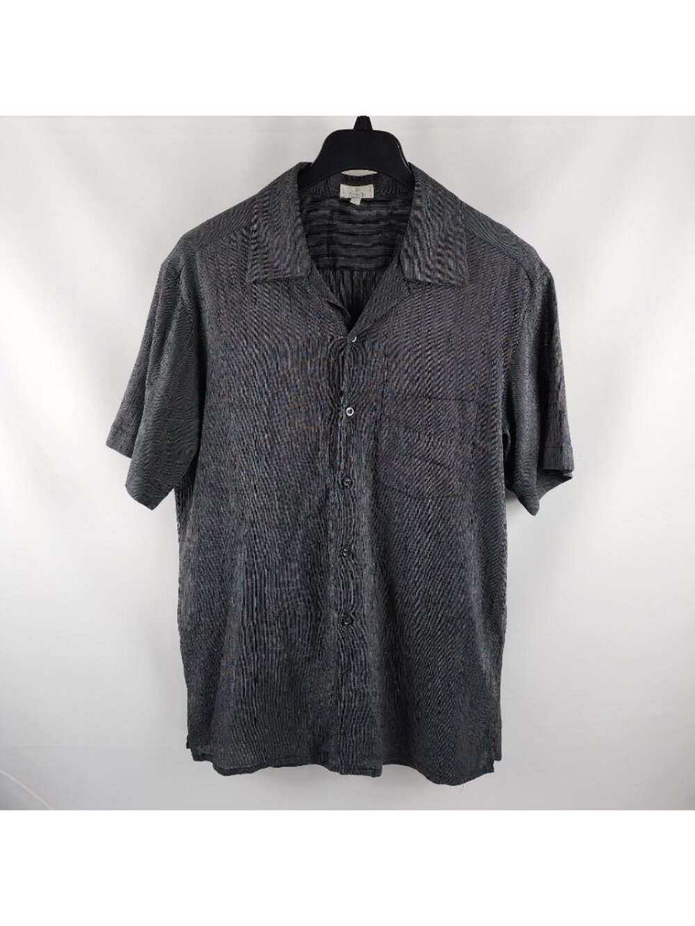 Zanella Shirt Mens Large Black S/S Button Up Made in Italy